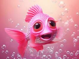 Beautiful pink fish swimming with bubbles from a pink background AI Generative photo