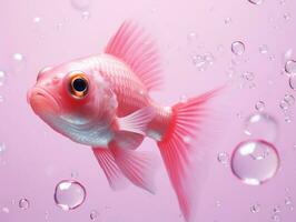 hermosa rosado pescado nadando con burbujas desde un rosado antecedentes ai generativo foto