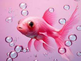 Beautiful pink fish swimming with bubbles from a pink background AI Generative photo