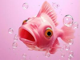 Beautiful pink fish swimming with bubbles from a pink background AI Generative photo