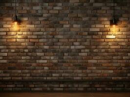 Brick wall background with wall lighting AI Generative photo