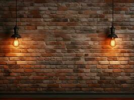 Brick wall background with wall lighting AI Generative photo