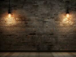 Brick wall background with wall lighting AI Generative photo