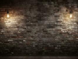 Brick wall background with wall lighting AI Generative photo