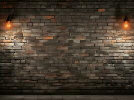 Brick wall background with wall lighting AI Generative photo