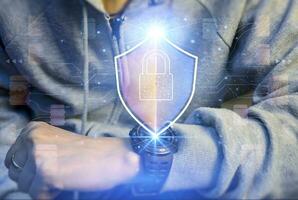 cybersecurity concept, user privacy security and encryption, secure internet access Future technology and cybernetics, screen padlock. photo