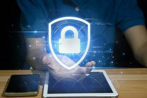 cybersecurity concept, user privacy security and encryption, secure internet access Future technology and cybernetics, screen padlock. photo