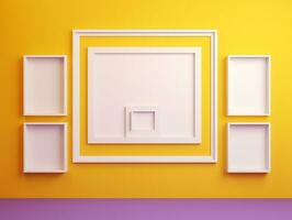Set of blank white frames mockup displayed on a yellow wall AI Generative photo