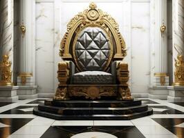 Ancient 3D golden throne on a white floor AI Generative photo