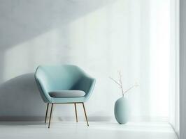 Elegant modern chair sitting against a white wall AI Generative photo