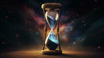 Hourglass on dark background. Concept of time passing. 3d rendering Generative AI photo