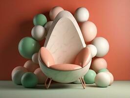 3D render Easter chair with eggs in the background AI Generative photo