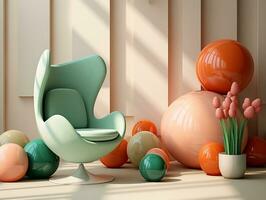 3D render Easter chair with eggs in the background AI Generative photo