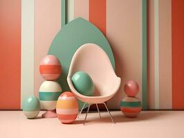 3D render Easter chair with eggs in the background AI Generative photo
