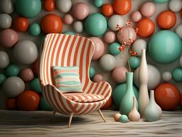 3D render Easter chair with eggs in the background AI Generative photo