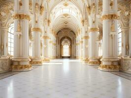 Luxurious white marble floor of a palace with beautiful gold ornaments AI Generative photo