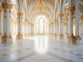 Luxurious white marble floor of a palace with beautiful gold ornaments AI Generative photo