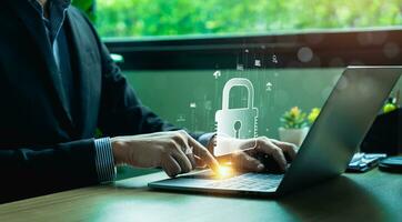 Cyber security concept, Lock icon and internet network security technology. screen padlock and encryption, develop software of data protection reduce the vulnerability in their network, technology photo