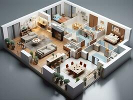 AI generated 3D floor plan of an open concept living apartment layout home AI Generative photo