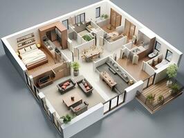 AI generated 3D floor plan of an open concept living apartment layout home AI Generative photo