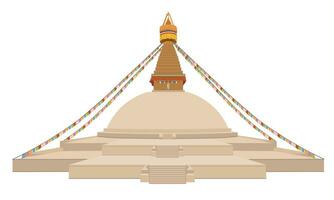 Bodnath, the great white stupa. Buddhist temple complex in Kathmandu. Buddhanath is the main center of Tibetan Buddhism in Nepal. Vector, flat style. A religious symbol, a pagoda vector