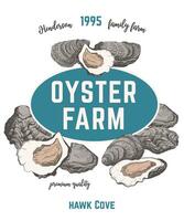 Hand drawn vector oysters emblem concept. In graphic, engraved style. For a fish restaurant, oyster farm or market.