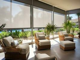 AI generated Interior living room with sofas and palm trees AI Generative photo