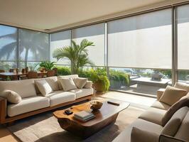 AI generated Interior living room with sofas and palm trees AI Generative photo