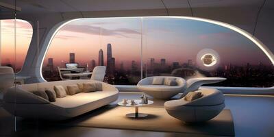 AI generated Futuristic skyline home decor with floor to ceiling windows and cityscape views AI Generative photo