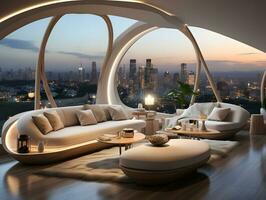 AI generated Futuristic skyline home decor with floor to ceiling windows and cityscape views AI Generative photo