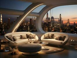 AI generated Futuristic skyline home decor with floor to ceiling windows and cityscape views AI Generative photo