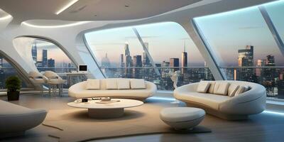 AI generated Futuristic skyline home decor with floor to ceiling windows and cityscape views AI Generative photo