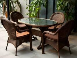 AI generated Dining table set weaved with rattan AI Generative photo