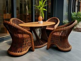 AI generated Dining table set weaved with rattan AI Generative photo