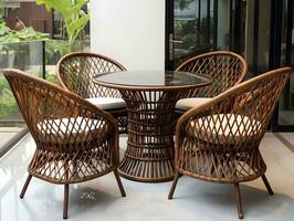 AI generated Dining table set weaved with rattan AI Generative photo