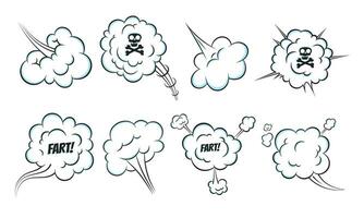 Smelling pop art comic book cartoon fart cloud flat style design vector illustration set.