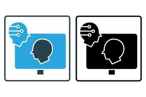 digital twin icon. screen with head robotic, digital replicas of physical assets for monitoring, and optimization. icon related to technology. line icon style. simple vector design editable