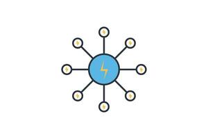 smart grid icon. Grid with interconnected energy sources. icon related to industry, technology. flat line icon style. simple vector design editable