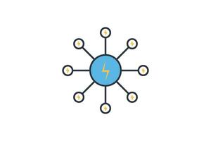 smart grid icon. Grid with interconnected energy sources. icon related to industry, technology. flat line icon style. simple vector design editable