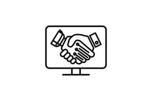 Collaborative tools icon. handshake, human working together with digital tools. icon related to industry, technology. line icon style. simple vector design editable