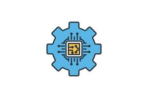 Predictive maintenance icon. Wrench and cpu. predictive maintenance strategies. icon related to industry, technology. flat line icon style. simple vector design editable