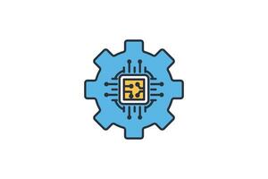 Predictive maintenance icon. Wrench and cpu. predictive maintenance strategies. icon related to industry, technology. flat line icon style. simple vector design editable