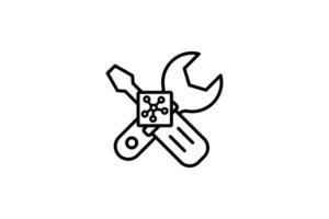 Predictive maintenance icon. Wrench and cpu. predictive maintenance strategies. icon related to industry, technology. line icon style. simple vector design editable