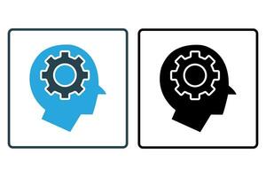 Human centric design icon. human with gears. human welfare, safety, and industrial environments. icon related to industry, technology. solid icon style. simple vector design editable