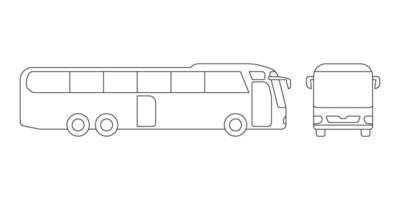 Bus for tour travel and excursion, car model coloring line icon. Passenger transport, automobile for journey. Side and front view. Vector outline