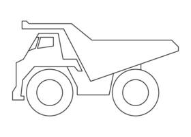 Mining dumper, excavation, carrier truck, line art coloring. Heavy truck side view outline. Industrial drawing of cargo car. Diesel automobile blueprint. Vector isolated illustration