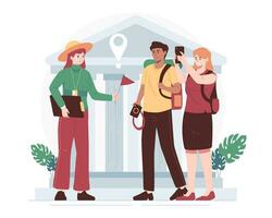 Tourists visit attractions with tour guides vector