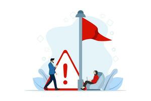 Red flag warning concept, Caution or warning against threats in relationships, partnerships, business, Metaphor of problems, problems and difficulties, Modern flat cartoon style, Vector illustration.