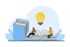 concept of education, knowledge, book library, reference literature and books, online library reading books in pile of publications. Obtaining information, preparing for the exam with examples. vector