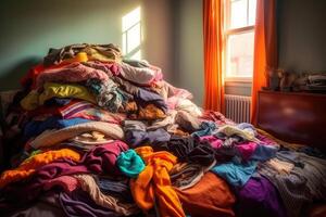 Lots of clothes on a white background. technology. photo